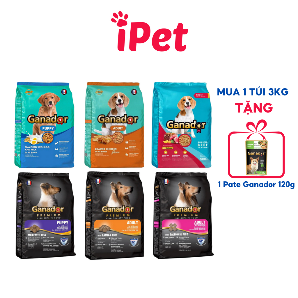 [3KG TẶNG PATE] Thức Ăn Cho Chó Ganador FIB'S Đồ Ăn Hạt Khô Cho Chó Con, Chó Lớn 1.5,3KG - iPet Shop