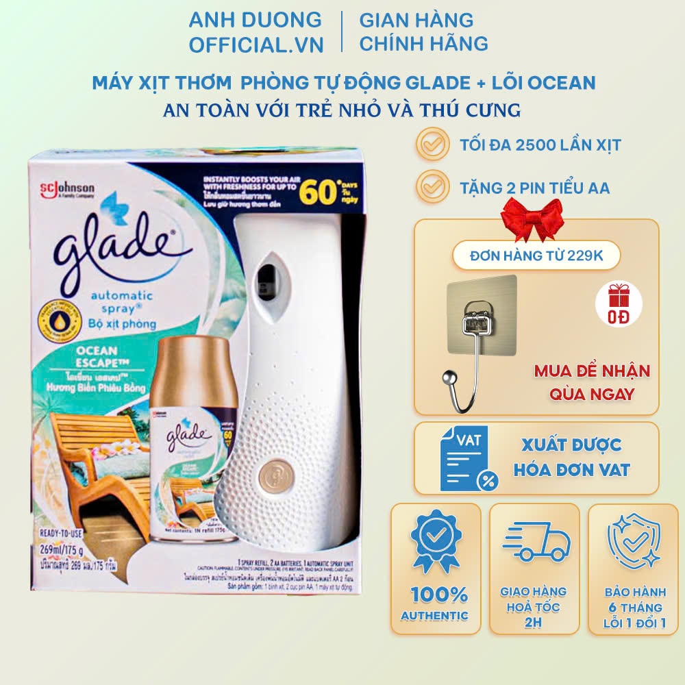 Máy Xịt Thơm Phòng Tự Động Glade,Xịt thơm phòng tự động có 9 Hương Thơm Dịu Nhẹ Lõi 269ml