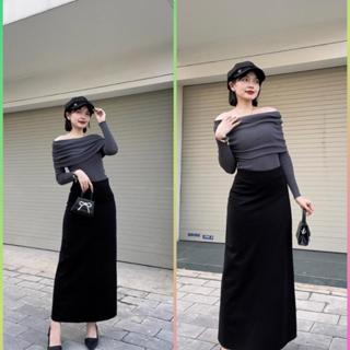 Chân váy dài 88cm hoặc ngắn 75cm chữ A chất umi ( lưng chun không khóa ) Nữ Đen