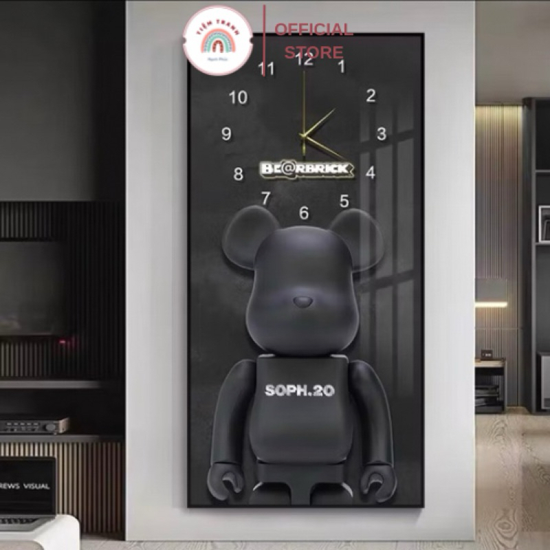 Tranh Đồng Hồ Gấu Bearbrick Decor Phòng Ngủ, Decor Phòng Khách Hiện Đại