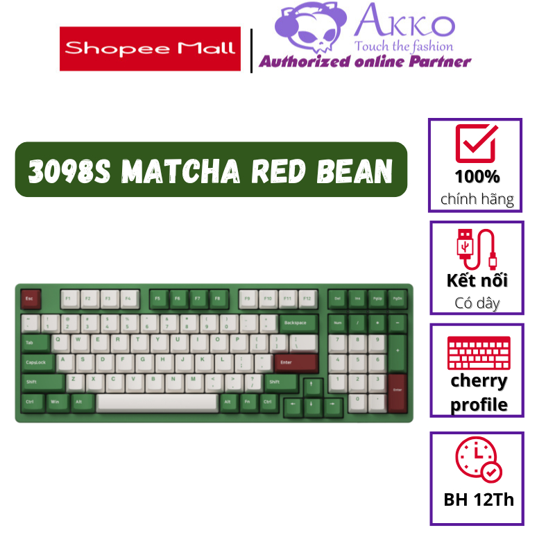 Bàn Phím cơ Akko 3098S Matcha Red Bean (PBT Double Shot/Rainbow LED/cherry profile)