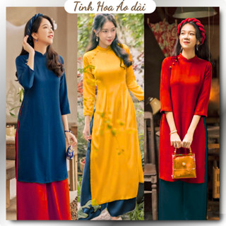 Áo dài cách tân nữ tết dáng suông xưa đính ngọc sang trọng màu đỏ cam vàng xanh lụa tây thi cao cấp