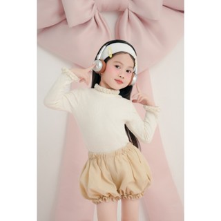    HEHEHIHI   - Áo thun giữ nhiệt bé gái viền bèo màu kem - A38 