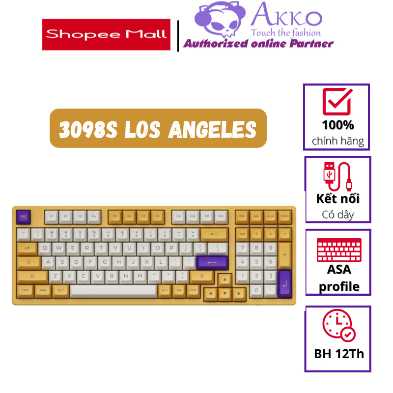 Bàn Phím cơ Akko 3098S Los Angeles (PBT Double Shot/Rainbow LED/ ASA profile)