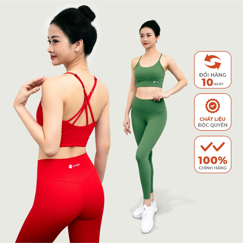 Bộ Tập Yoga LM24N01F512 Livan Sport Bra Đan Lưng Đệm Rời & Quần Legging Cạp Cao Livan Sport, Bộ Tập 