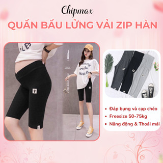  Quần Bầu Lửng Chipmax Ngố Bầu Vải Cotton Bozip Hàn Cạp Chéo Đáp Bụng Chỉnh Chun Co Giãn 4 chiều-QB03 