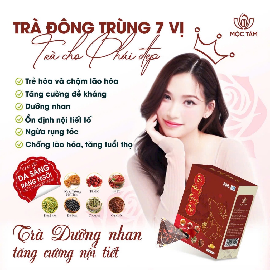 Trà Đông Trùng Hạ Thảo Gạo Lứt 7 Vị Thảo Mộc Dưỡng Nhan, Cải Thiện Nội Tiết Tố, trắng da
