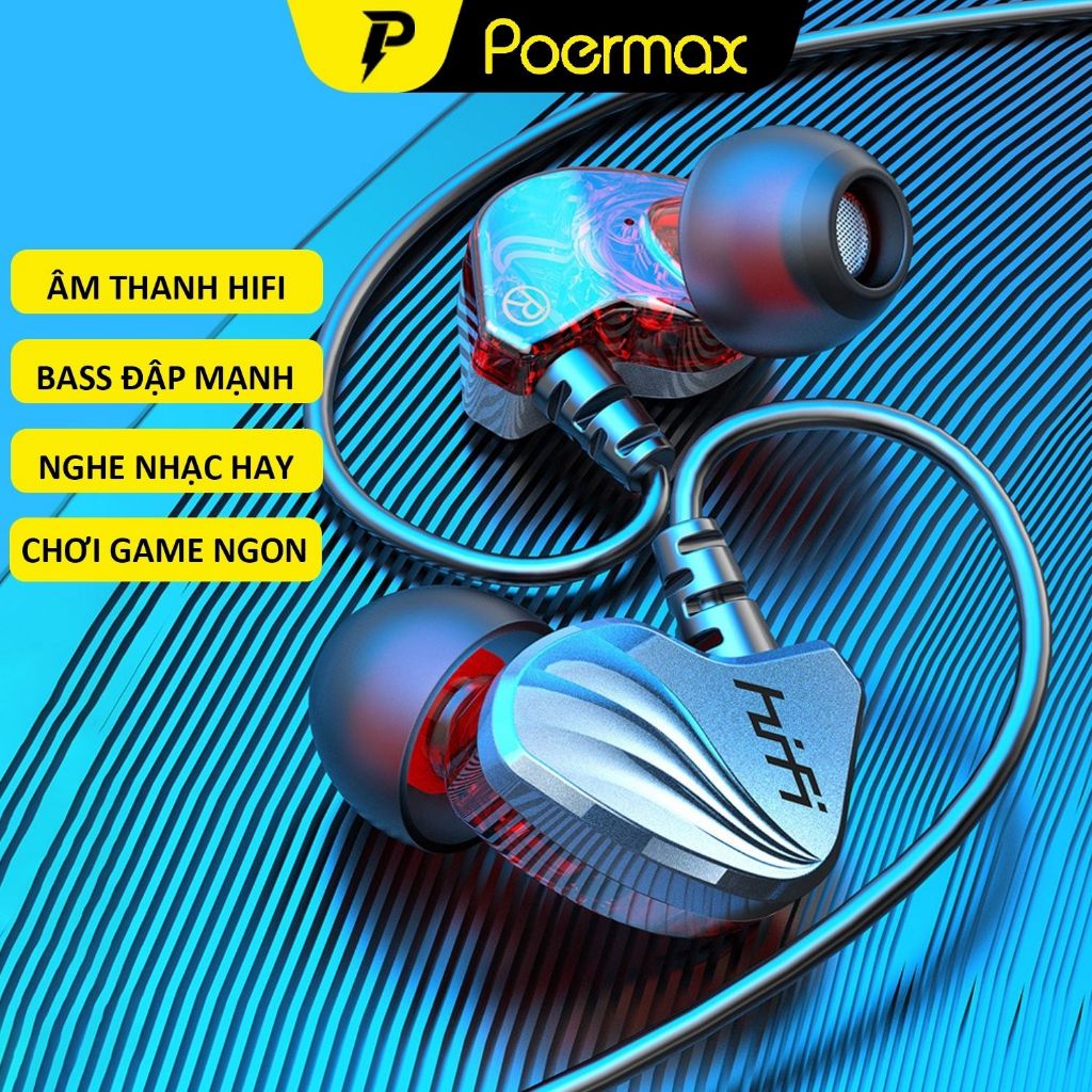  Tai nghe có dây Poermax S2000 chống ồn tốt âm thanh Hifi bass mạnh nghe nhạc chơi game ngon 