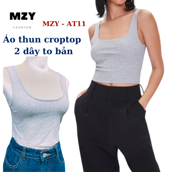Áo croptop dây to bản màu xám MZY - AT11, chất thun cotton co giãn tốt, phối nhiều kiểu.