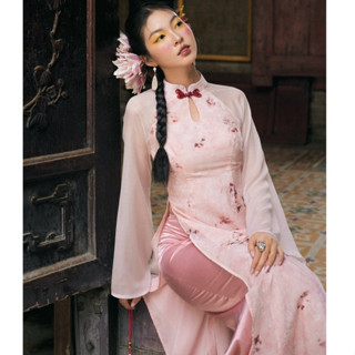 ÁO DÀI ĐOAN kèm quần vải voan hoa tay dày form ôm INTO.EIGHT thiết kế