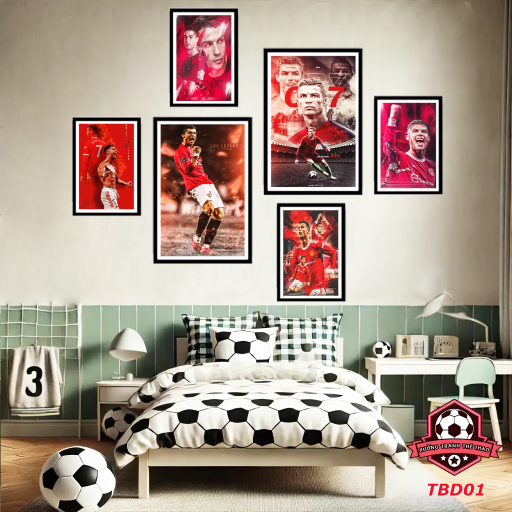 (TRANH CẦU THỦ)Bộ 6 tranh cầu thủ bóng đá dán tường,Combo 6 bức tranh dán tườg bóng đá,tranh ronaldo