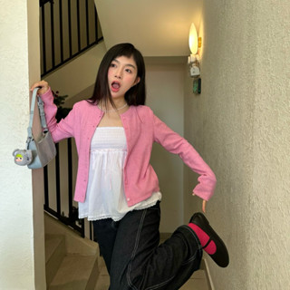 Áo khoác cardigan Kylie màu hồng trơn áo khoác len tay dài dành cho nữ