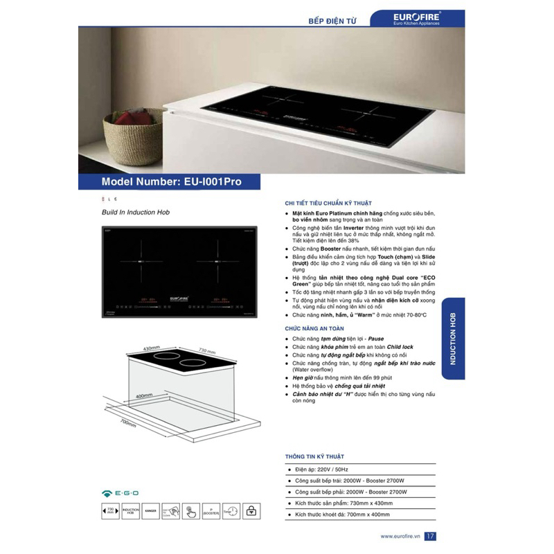 Bếp Điện Từ  Eurofire EU-l001 pro nhập khẩu malaysia
