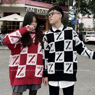 Áo Len Cờ Caro Cổ Bo Tròn Chất Len Hàng Quảng Châu Cực Nét-Áo Len Chữ CC Hàng Đẹp Phong Cách Boy Phố hot 2024