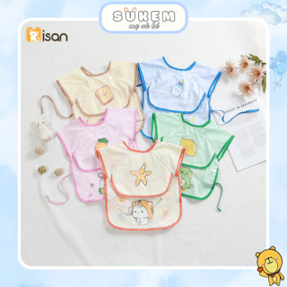  Áo Yếm Ăn Dặm Cộc Tay Cao Cấp 2 Size Có Máng Hứng Ngang Chống Thấm Tiện Lợi Cho Bé Ăn Dặm 