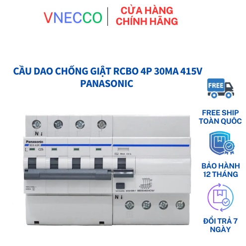 Cầu dao chống giật RCBO Panasonic 25A,32A 4P 30mA 415V, Cầu dao chống giật Panasonic BBDE42534CNV, B