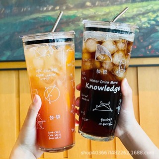 Ly thủy tinh chất lượng cao 1000ml, có nắp nhựa & ống hút Inox, chịu nhiệt