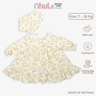 Váy bé gái NHULII Váy hoa tiểu thư vải xô muslin TẶNG KHĂN TURBAN đội đầu cho bé 7kg đến 15kg NI049