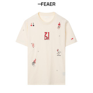 Áo thun Twenty-One tay ngắn cổ tròn, vải cotton thoáng mát, thấm hút tốt, họa tiết thêu trò chơi mùa Tết