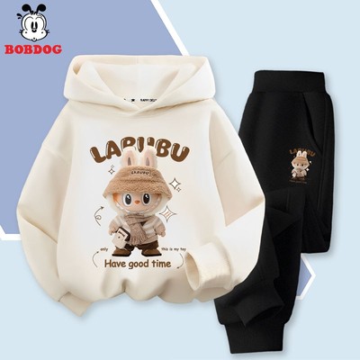 Bộ quần áo bé trai BOBDOG, đồ bộ dài tay bé trai chất da cá ấm áp in hình Labubu cute HX-KS43 cho bé