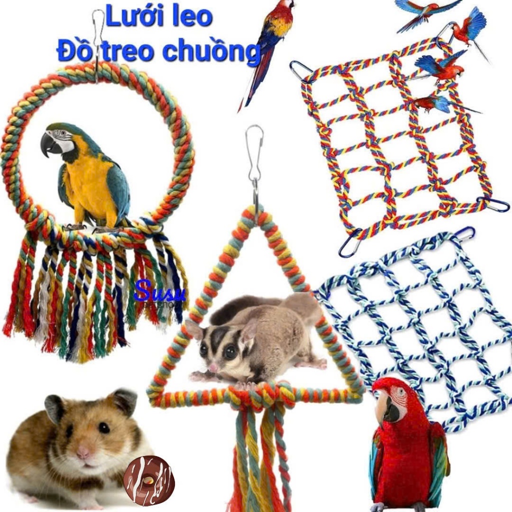 Lưới leo dây thừng cho Sóc, Chim, Hamster ...... đồ chơi dây thừng