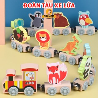 Đoàn Tàu Xe Lửa Vui Nhộn Chở Số, Trái Cây, Động Vật Gỗ Cho Trẻ Vừa Học Vừa Chơi - Bộ Đồ Chơi Lắp Ráp an toàn Cho Bé