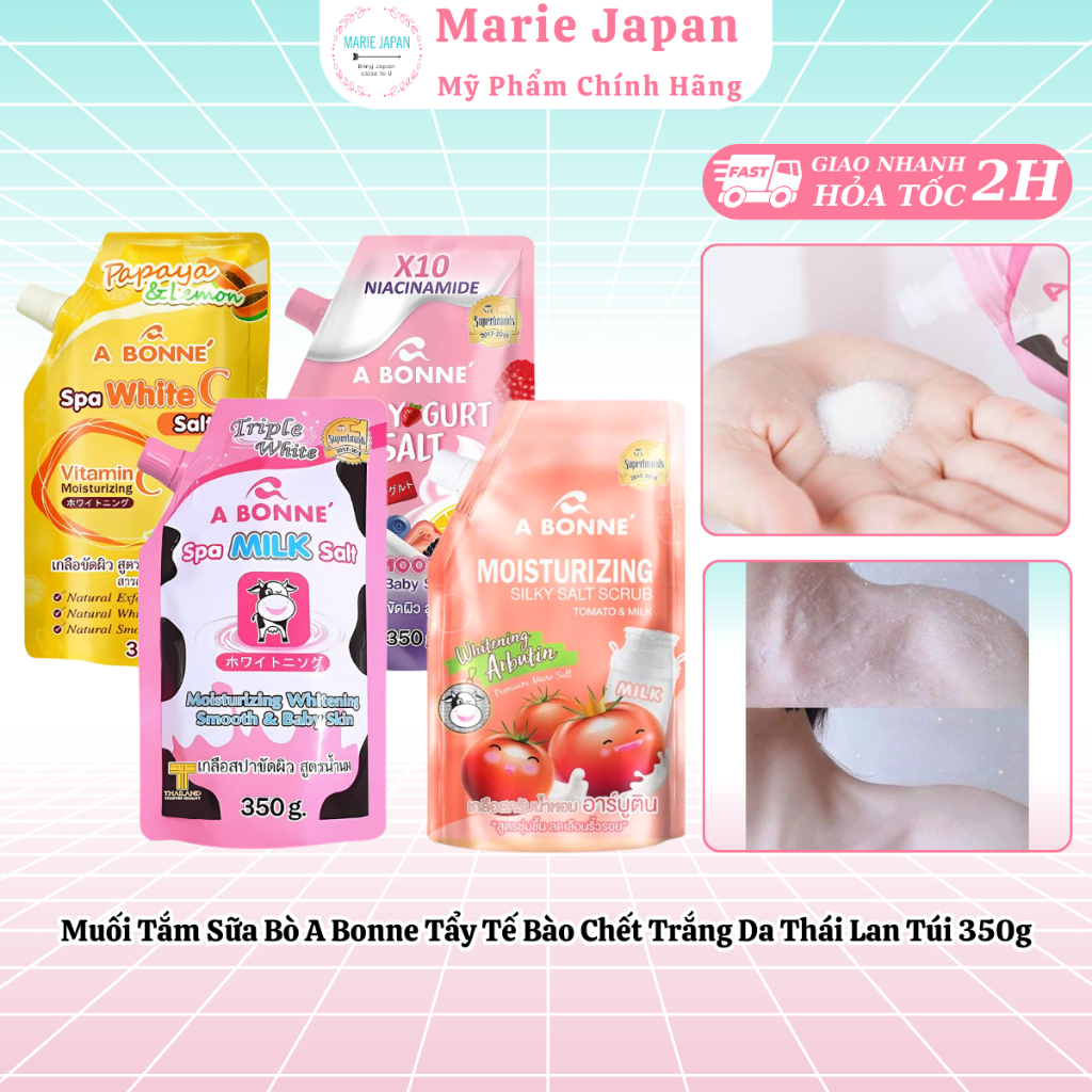 Muối Tắm Sữa Bò A Bonne Tẩy Tế Bào Chết Trắng Da Spa Milk Salt Thái Lan Túi 350G