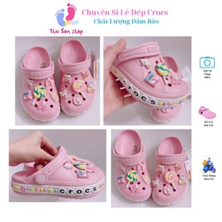 [ Tặng 10 Sticker ] Dép Cross viền hoa cho bé gái màu hồng mix hellokitty Sục Crocs Baya nam nữ hàng xuất khẩu form đẹp