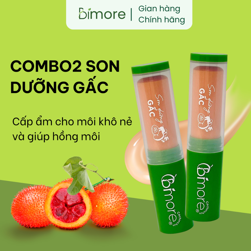 Combo 2 Thỏi Son Dưỡng Gấc Bimore Giảm Thâm Dưỡng Ẩm Làm Hồng Môi