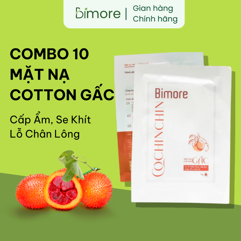 Combo 10 Mặt nạ Cotton Gấc Bimore cấp ẩm sáng da đều màu se khít lỗ chân lông_Set 10 cái