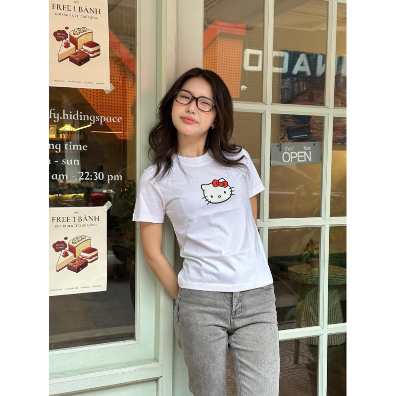 [4 MẪU] Áo Thun Nữ Baby Tee "Hello Kitty" dễ thương - Kraken Drk 100% cotton co dãn 2 chiều thoáng m