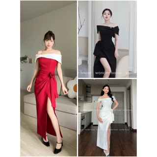 Vivian Dress Wonderhouse Đầm trễ vai dáng dài xếp ly chất vải dày dặn dự tiệc sang chảnh, dạo phố nữ tính