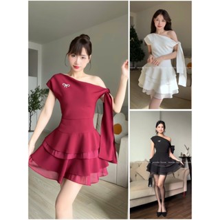 Lucie Dress Wonderhouse Đầm xéo vai cột nơ dáng xòe chất vải dày vừa phải dự tiệc, dạo phố sang trọng