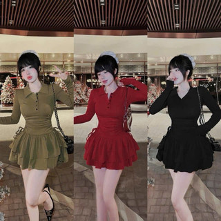 Đầm sơ mi 2 tầng tay dài(tăm lạnh)