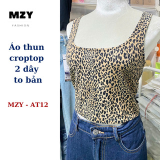 Áo croptop dây to bản họa tiết beo MZY - AT12, chất thun cotton co giãn tốt, phối nhiều kiểu.