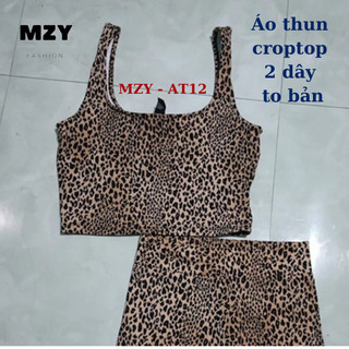Áo croptop dây to bản họa tiết beo MZY - AT12, chất thun cotton co giãn tốt, phối nhiều kiểu.
