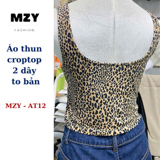 Áo croptop dây to bản họa tiết beo MZY - AT12, chất thun cotton co giãn tốt, phối nhiều kiểu.