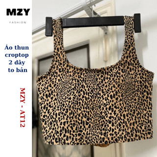Áo croptop dây to bản họa tiết beo MZY - AT12, chất thun cotton co giãn tốt, phối nhiều kiểu.