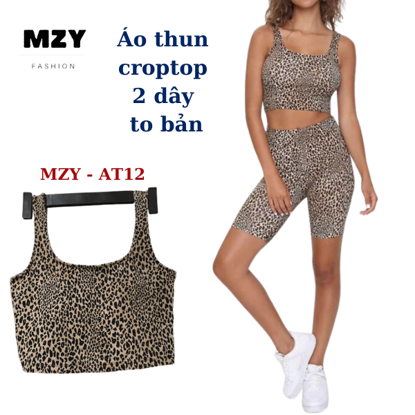 Áo croptop dây to bản họa tiết beo MZY - AT12, chất thun cotton co giãn tốt, phối nhiều kiểu.