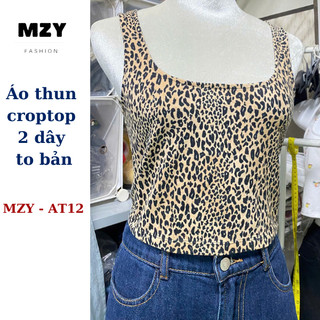 Áo croptop dây to bản họa tiết beo MZY - AT12, chất thun cotton co giãn tốt, phối nhiều kiểu.