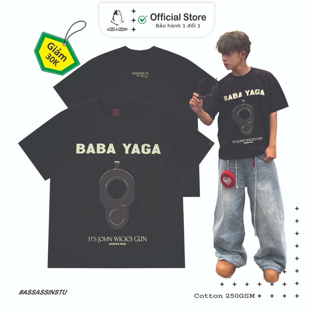 Áo thun cổ tròn form boxy localbrand streetware assassin John Wick baba yaga vải cotton 250gsm màu đ