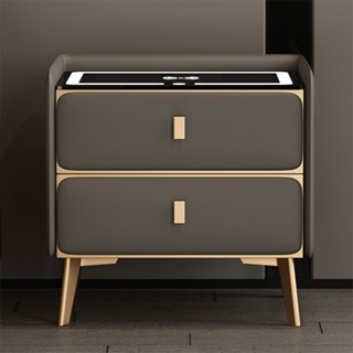 Tab đầu giường 2 tầng thông minh tích hợp 5 chức năng sạc không dây, loa blutooth, đèn led, khoá vân tay, ổ USB