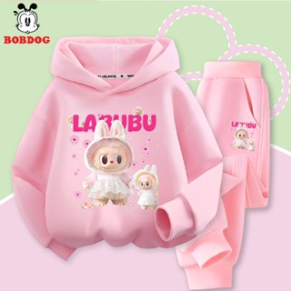  Bộ nỉ bé gái LABUBU bộ quần áo thu đông áo hoodie quần nỉ da cá ấm áp in hình LABUBU cute HX-KS54 