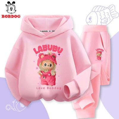 Bộ nỉ bé gái LABUBU 2026, sét áo hoodie quần nỉ da cá ấm áp in hình LABUBU cute cho bé HX-KS55