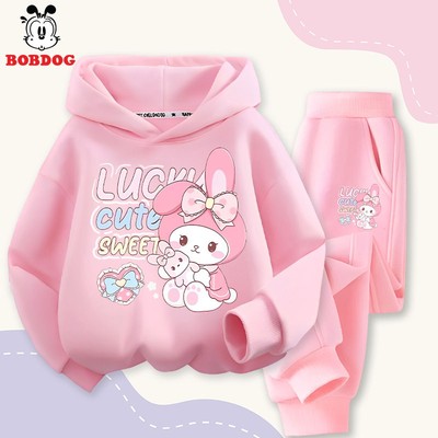 Bộ nỉ bé gái BOBDOG set áo hoodie quần nỉ da cá ấm áp in hình Thỏ cute cho bé HX-KS72