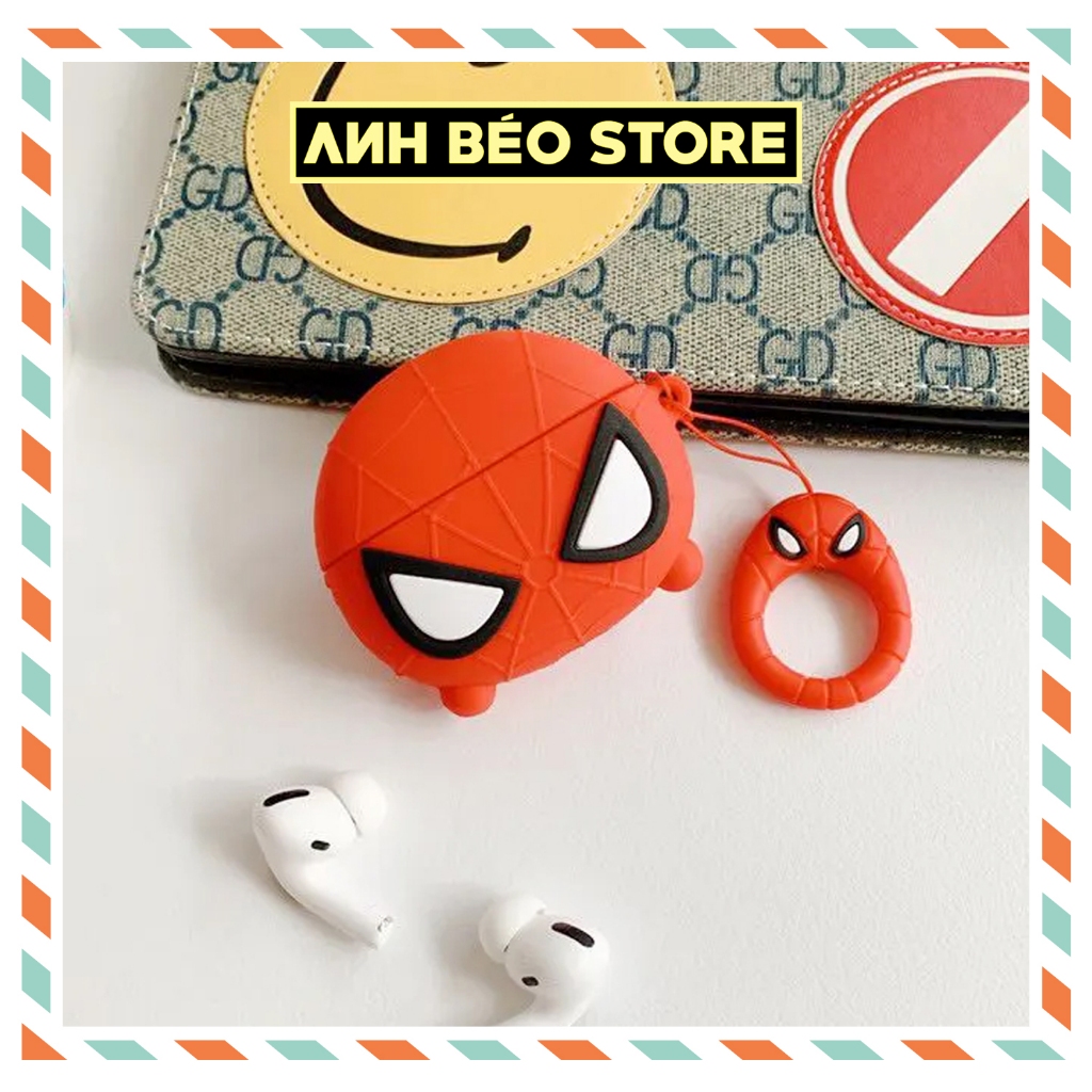 Vỏ Ốp Airpod 2 3 4 Pro Pro 2 Người Nhện kèm móc khóa Case Airpods Spider Man Silicon