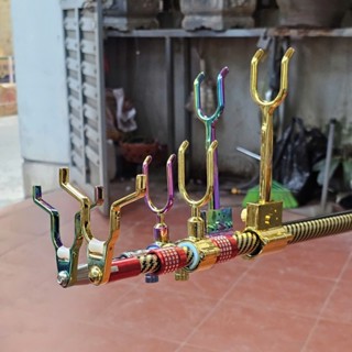 Bộ phụ kiện gác cần câu cá gồm 2 ngoe phụ và Đầu V  inox màu vàng bóng và màu titan