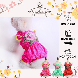  Áo bốn chân thêu hoa tết cho chó mèo yudog jum tết mặc cho chó và mèo 