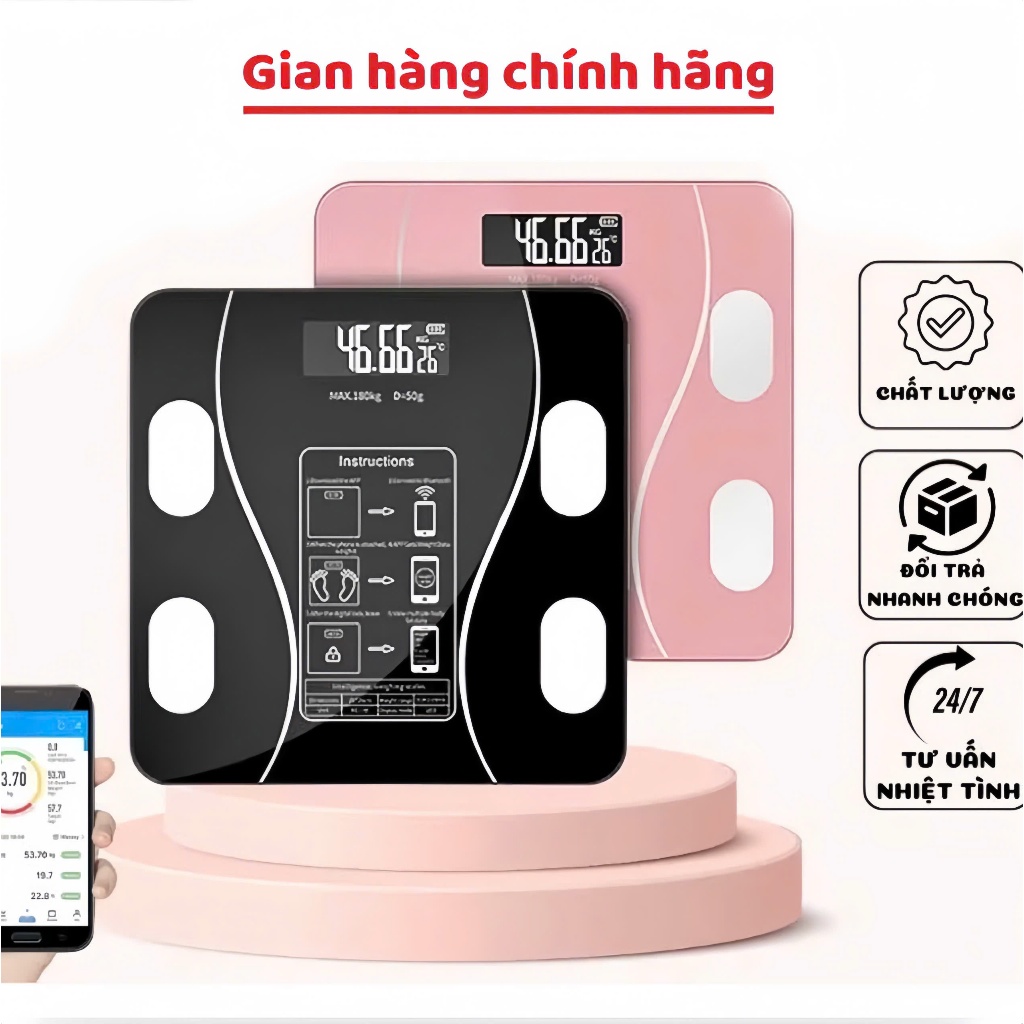 Cân Điện Tử Kết Nối Bluetooth FEINITE Phân Tích Chỉ Số Cơ Thể, Dùng Sạc