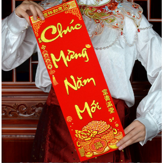 Liễn Chữ Nhung Đỏ TL45 Trang Trí Tết